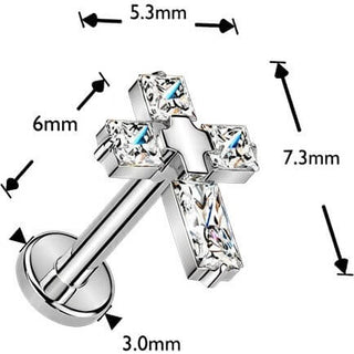 Titanium 4 cubic zirconia cross Push-In