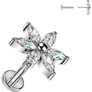Titanium flower with 6 marquise cubic zirconia petals Push-In