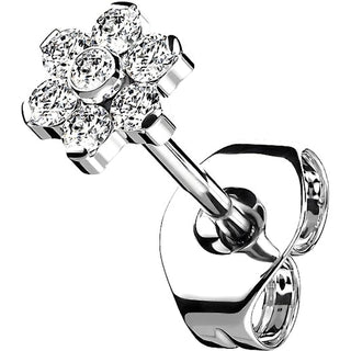 Titanium Stud Earring Titan Threadless Earring Stud Cubic Zirconia Flower Top