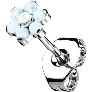 Titanium Stud Earring Titan Threadless Earring Stud Opal Flower Top