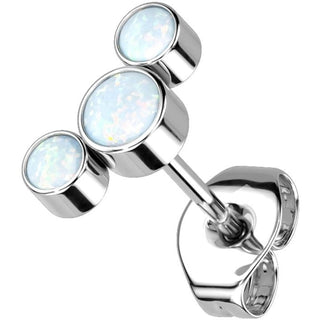 Titanium Stud Earring Titan Threadless Push In Earring Stud 3 Round Bezel Setting Opal Curve Top