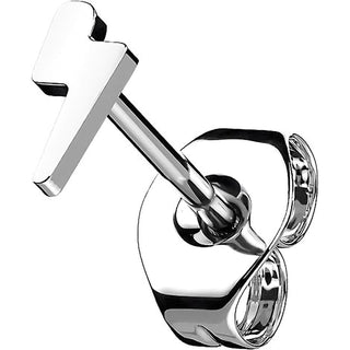 Titanium Stud Earring Lightning Bolt Flat Silver