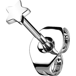 Titanium Stud Earring Star Flat Silver