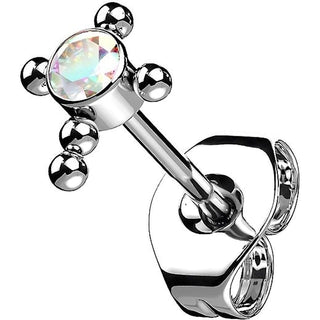 Titanium Stud Earring Cross Zirconia Opal Silver