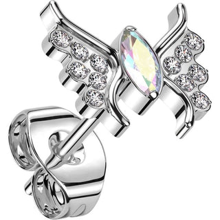Titanium Earring butterfly zirconia Push-In