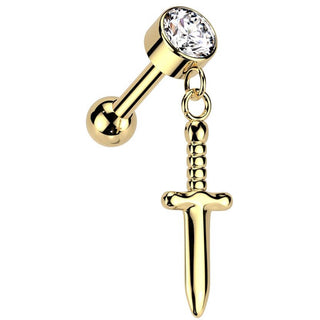 Titanium Barbell Dagger Zirconia Dangle Push-In