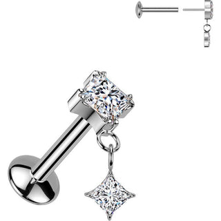Titanium Labret zirconia diamond shape dangle Push-In