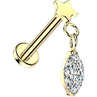Titanium Labret flat star with marquise cubic zirconia dangle Push-In