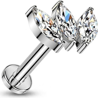 Titanium Labret 3 zirconias marquise cut Push-In