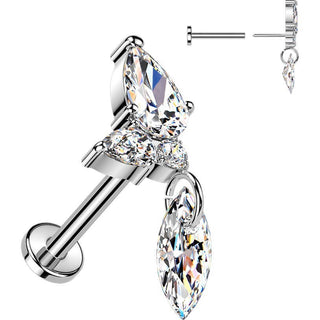 Titanium Labret zirconia cluster marquise zirconia dangle Push-In