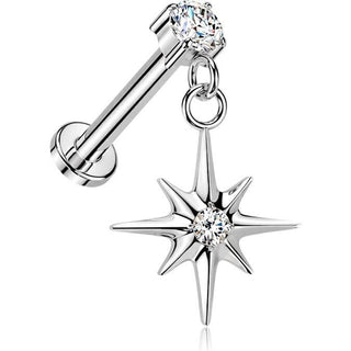 Titanium Labret prong set zirconia star dangle Push-In