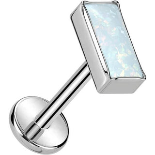 Titanio Labret superiore opale rettangolare incastonatura bezel Push-In