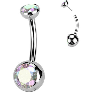Titanium Belly Button Piercing bezel setting zirconia Push-In