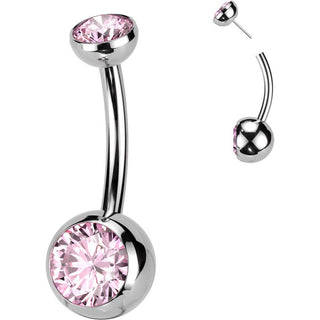 Titanium Belly Button Piercing bezel setting zirconia Push-In