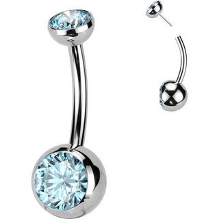 Titanium Belly Button Piercing bezel setting zirconia Push-In