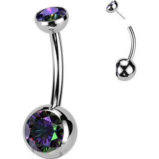 Titanium Belly Button Piercing bezel setting zirconia Push-In