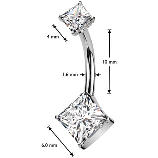 Titanium Belly Button Piercing double square zirconia Push-In
