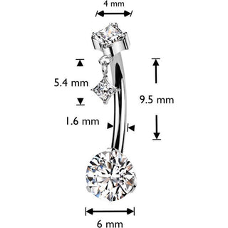 Titanio Piercing Ombelico Zirconi Incastonatura Forma Diamante Pendente Push-In