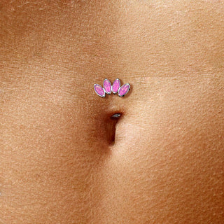 Titanio Piercing Ombelico 4 Opali taglio marquise Push-In