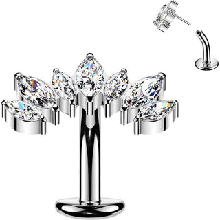 Titanium Belly Button Piercing 7 marquise zirconia curve Push-In