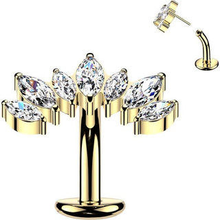 Titanium Belly Button Piercing 7 marquise zirconia curve Push-In