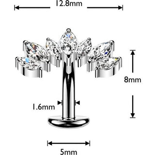 Titanium Belly Button Piercing 7 marquise zirconia curve Push-In
