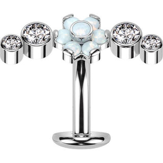 Titanio Piercing Ombelico Fiore di Opali con Zirconi Push-In