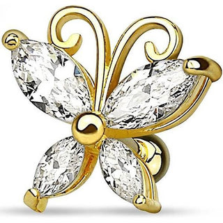 Barbell Farfalla di zirconi e oro / argento