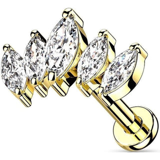 Labret Marquise Cut 5 cubic Zirconia Internally Threaded