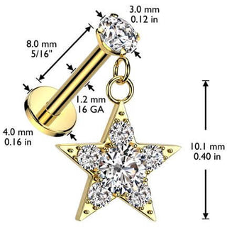 Labret star zirconia dangle Internally Threaded