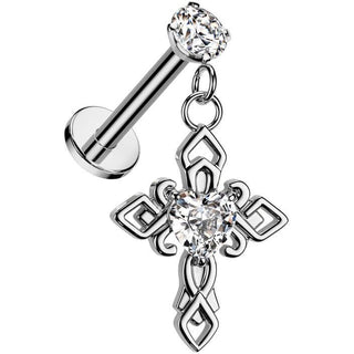 Labret cross zirconia dangle Internally Threaded