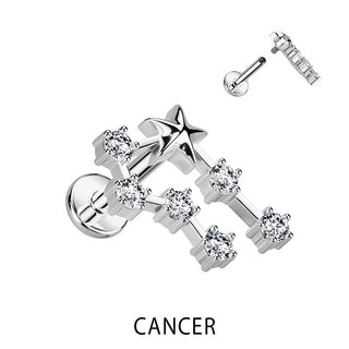 Labret Segni zodiacali Zirconi e Argento Filettatura Interna