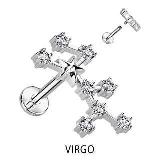 Labret Segni zodiacali Zirconi e Argento Filettatura Interna