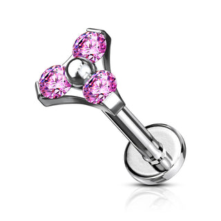 Labret Triangolo d´argento con zirconi Filettatura Interna