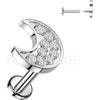 Labret pave cubic zirconia crescent moon Internally Threaded