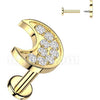 Labret pave cubic zirconia crescent moon Internally Threaded
