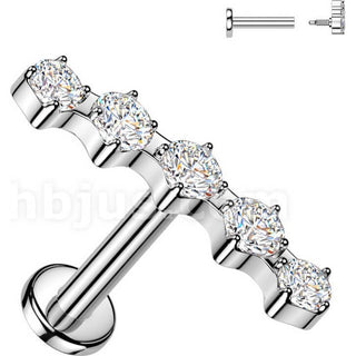 Labret 5 curved cubic zirconia prong setting Internally Threaded