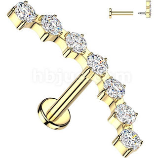 Labret 7 curved cubic zirconia prong setting Internally Threaded