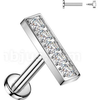 Labret 5 cubic zirconia bar prong setting Internally Threaded