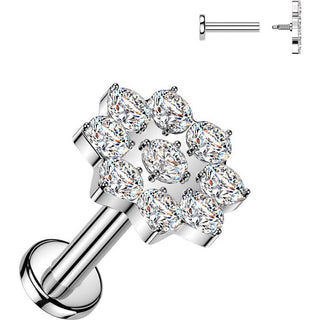 Labret 9 cubic zirconia flower Internally Threaded