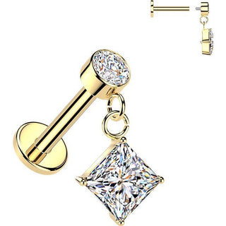 Labret zirconia shape cubic zirconia dangle bezel setting Internally Threaded