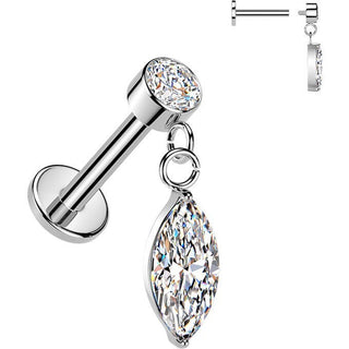 Labret marquise cubic zirconia dangle bezel setting Internally Threaded
