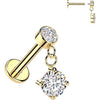 Labret round cubic zirconia dangle bezel setting Internally Threaded