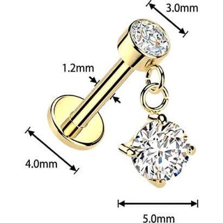 Labret round cubic zirconia dangle bezel setting Internally Threaded