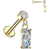 Labret rectangle cubic zirconia dangle bezel setting Internally Threaded