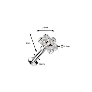 Labret Flower Zirconia Silver Internally Threaded