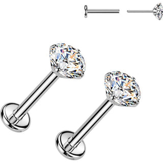 Titanium Labret zirconia prong setting Push-In