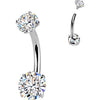 Titanium Belly Button Piercing double prong set moissanite Internally Threaded