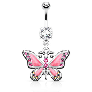 Piercing Ombelico Pendente farfalla con zirconi