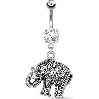 Piercing Ombelico Zircone con pendente elefante in argento